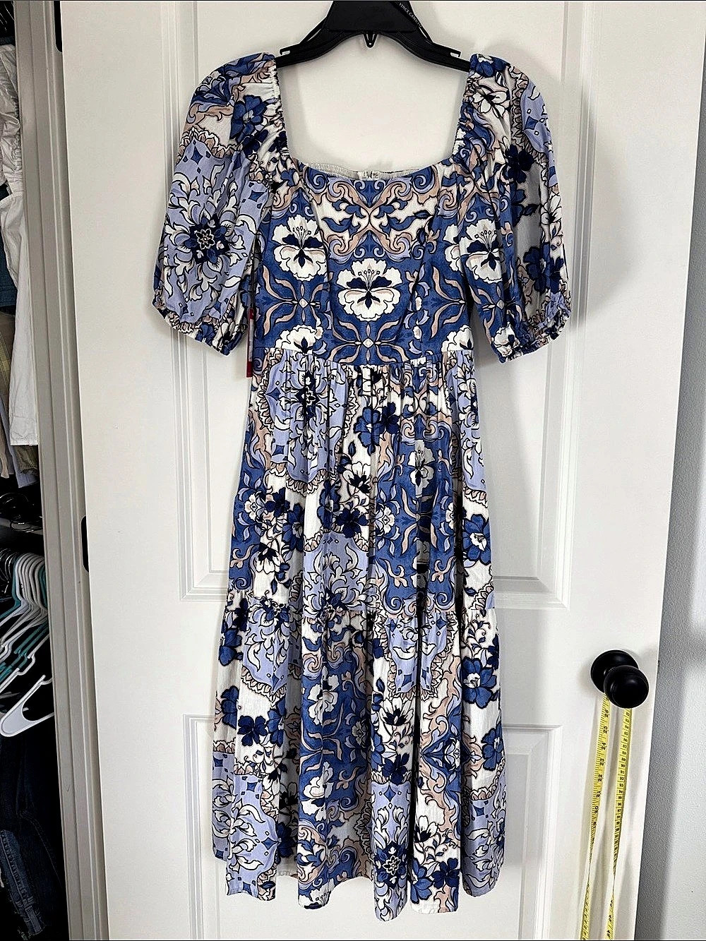 Vince Camuto Square Neck Puff Sleeve Cotton Midi Dress Floral Midi Dress Blue &